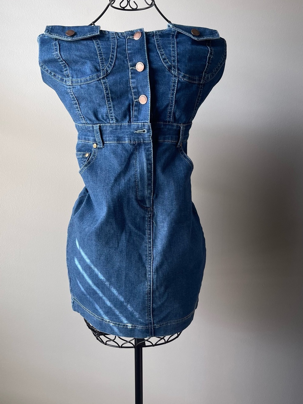 Fashion Nova Dark Blue Strapless Denim Mini Dress